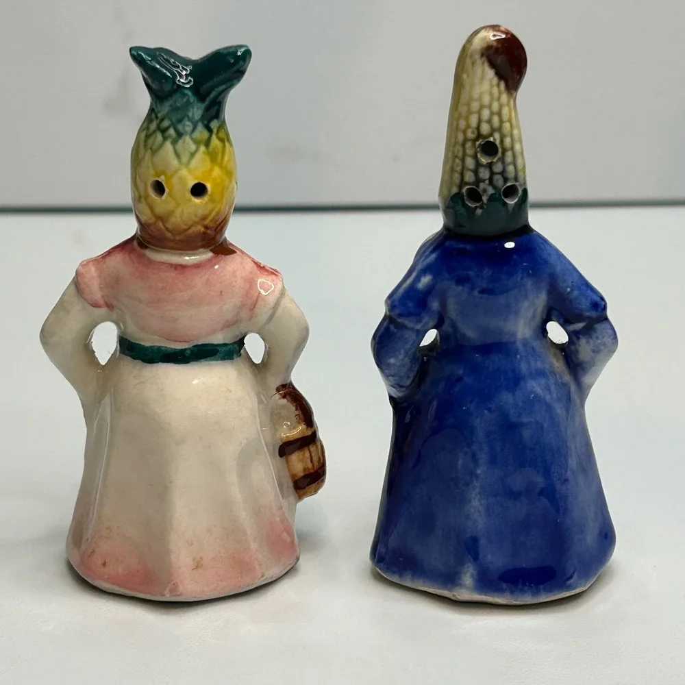 Vintage Anthropomorphic Corn and Pineapple Women Salt and Pepper Shakers Japan